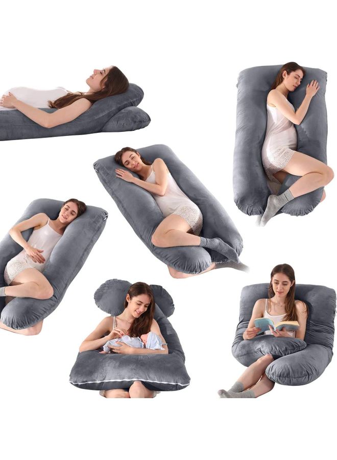 Blueberry Maternity Pillow With Soft Removable Cover Velvet Grey 130x70cm  - Image 3