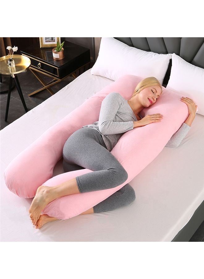 Blueberry U Shaped Full Body Pillow With Soft Removable Cover Velvet Pink 130x70cm - Image 2