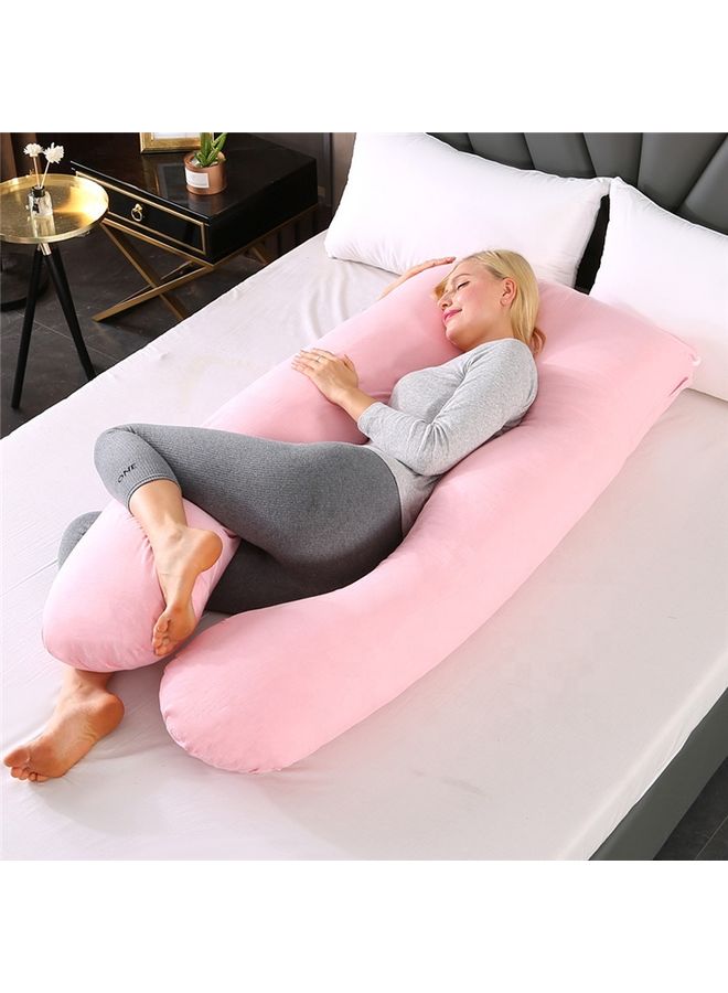 Blueberry U Shaped Full Body Pillow With Soft Removable Cover Velvet Pink 130x70cm - Image 3