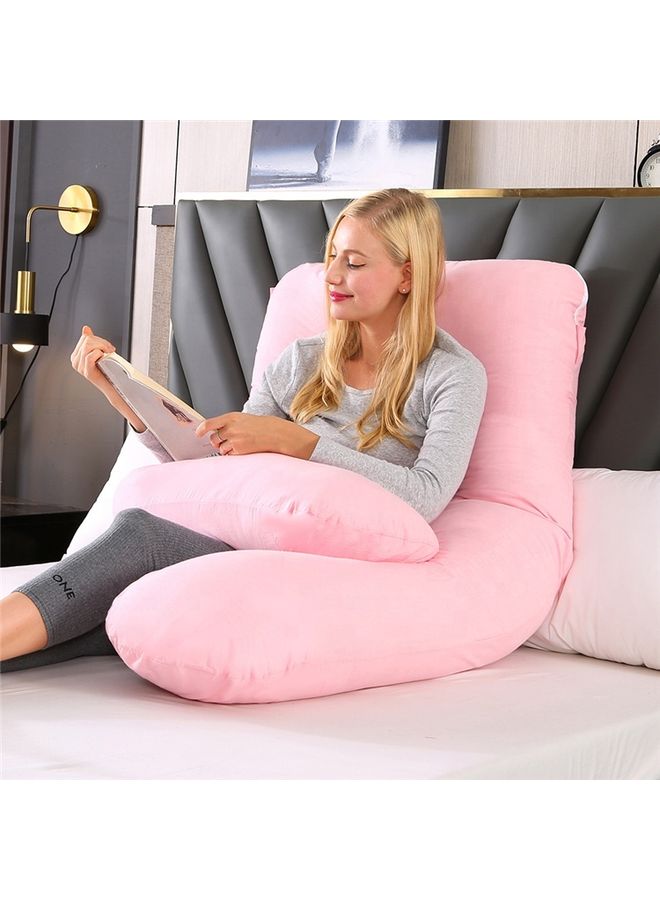 Blueberry U Shaped Full Body Pillow With Soft Removable Cover Velvet Pink 130x70cm - Image 4