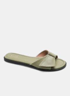 Solid Pattern Criss-Cross Strap Slides Olive
