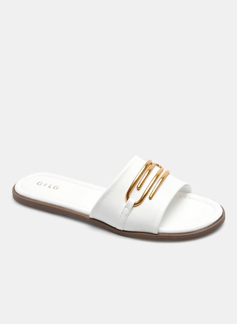 Solid Pattern Buckle Detail Strap Slides White