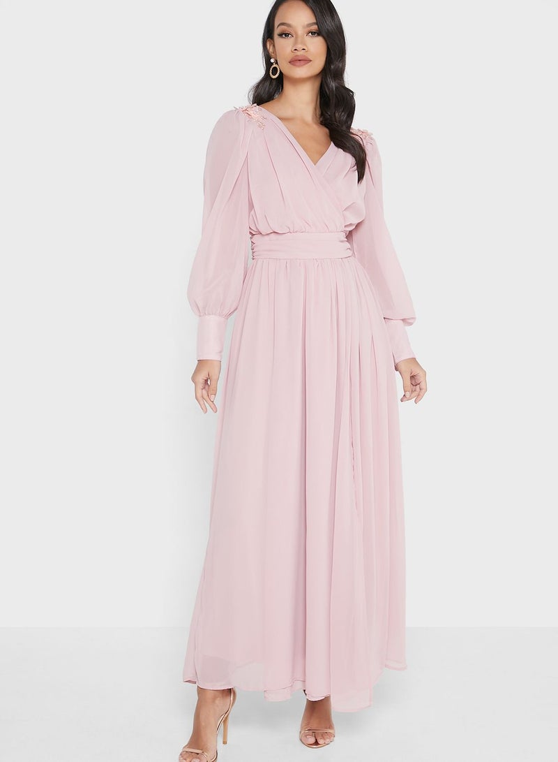 Ella Limited Edition Solid Pattern Pleated Maxi Dress Light Pink  - Image 1