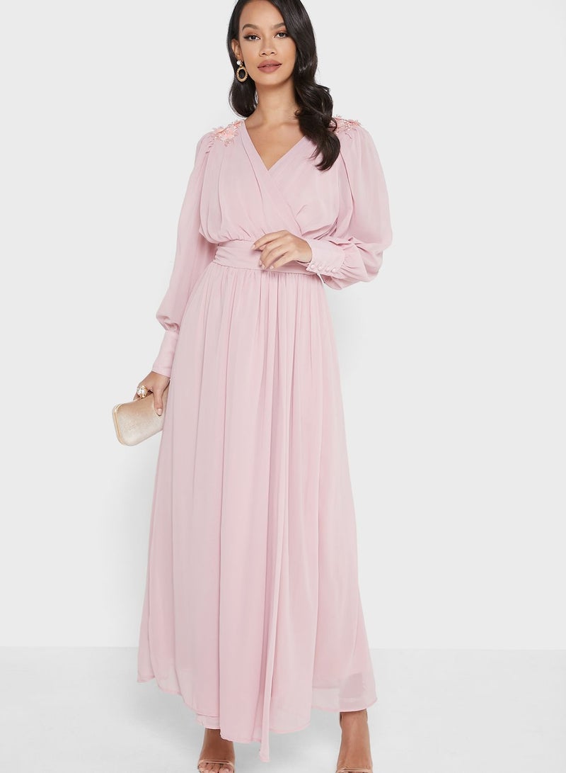 Ella Limited Edition Solid Pattern Pleated Maxi Dress Light Pink  - Image 4