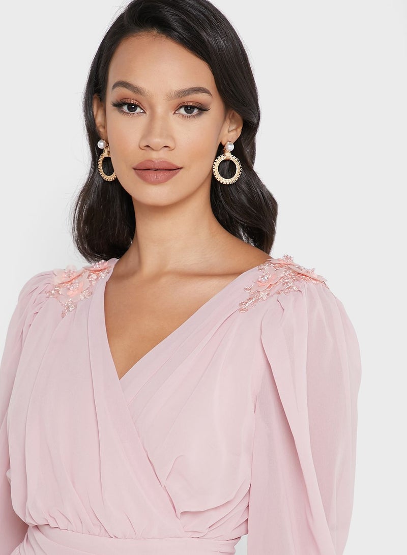 Ella Limited Edition Solid Pattern Pleated Maxi Dress Light Pink  - Image 3