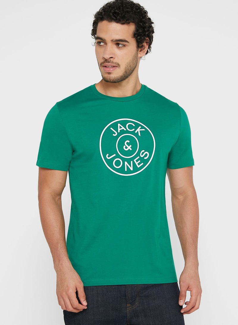 JACK & JONES Printed Crew Neck T-Shirt Green - Image 1