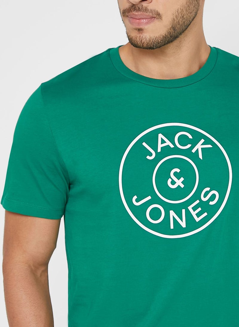 JACK & JONES Printed Crew Neck T-Shirt Green - Image 3