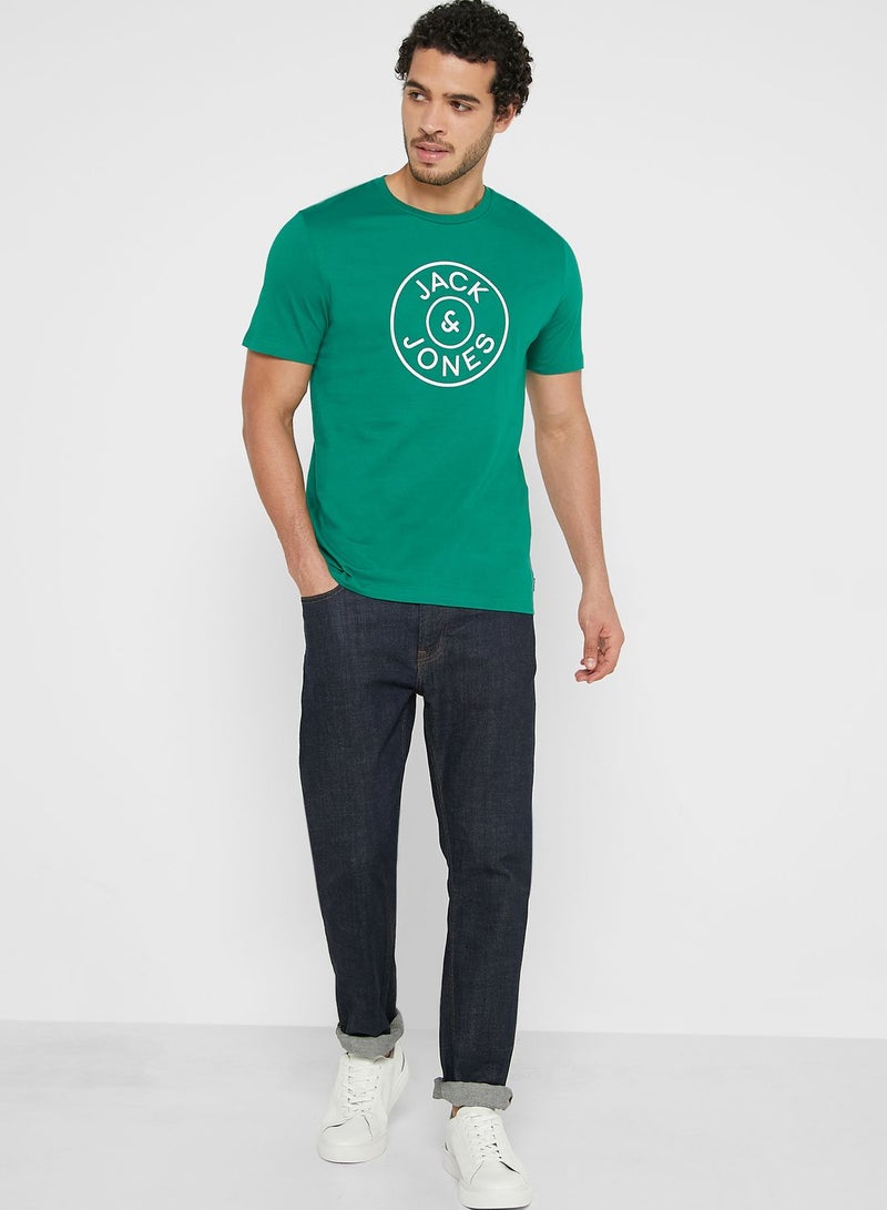 JACK & JONES Printed Crew Neck T-Shirt Green - Image 4