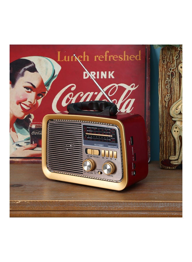 Portable Retro FM/AM/SW 3 Band With Mp3 Player And Bluetooth Radio YS-3188BT Red - Image 5