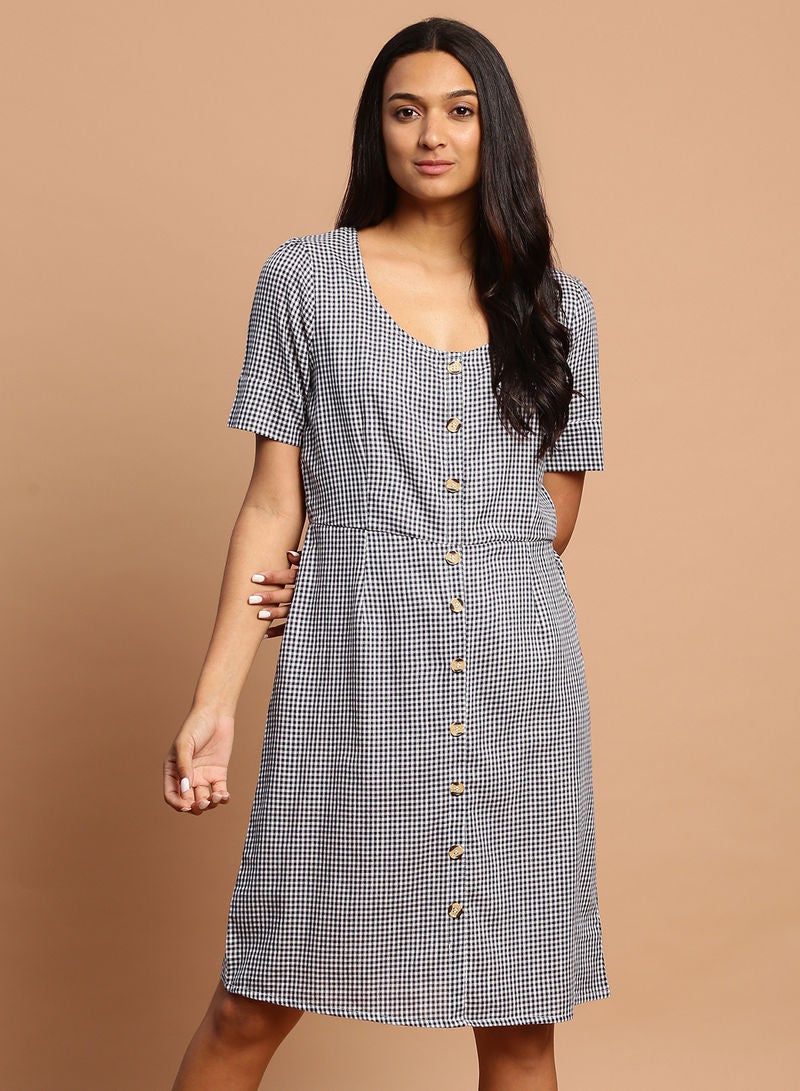 Aila Casual Knee Length Dress Blue/White  - Image 1