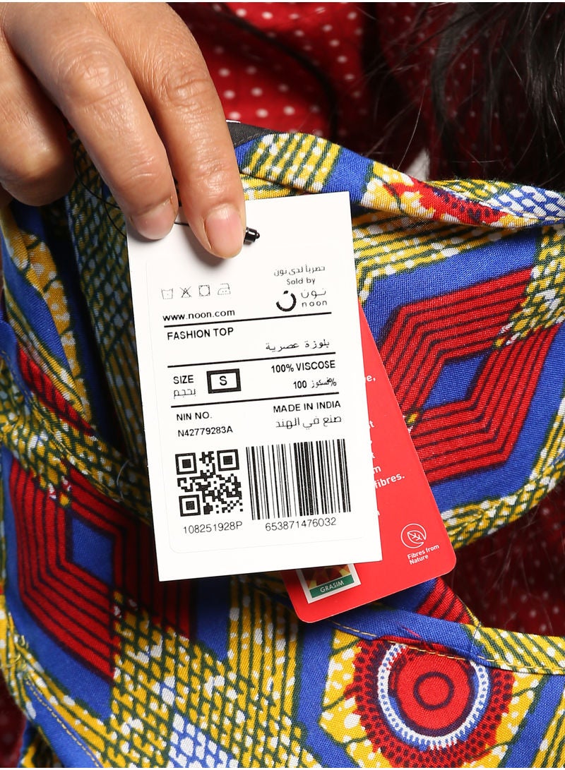 Aila Pattern Printed Top Yellow/Red/Blue  - Image 4