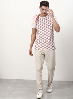 ABOF All Over Printed Crew Neck Regular Fit T-Shirt White  - Image 3