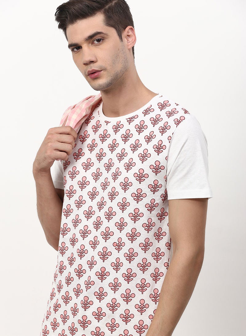 All Over Printed Crew Neck Regular Fit T-Shirt White - v1632310701/N44345475V_4