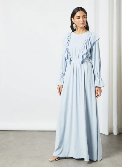 DESERT COVE FASHION Ruffle Detail Maxi Dress Light Blue