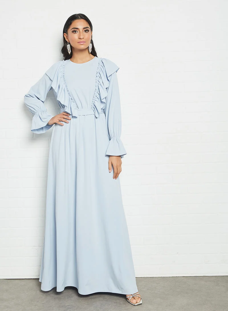 ديزيرت كوف فاشون Ruffle Detail Maxi Dress Light Blue