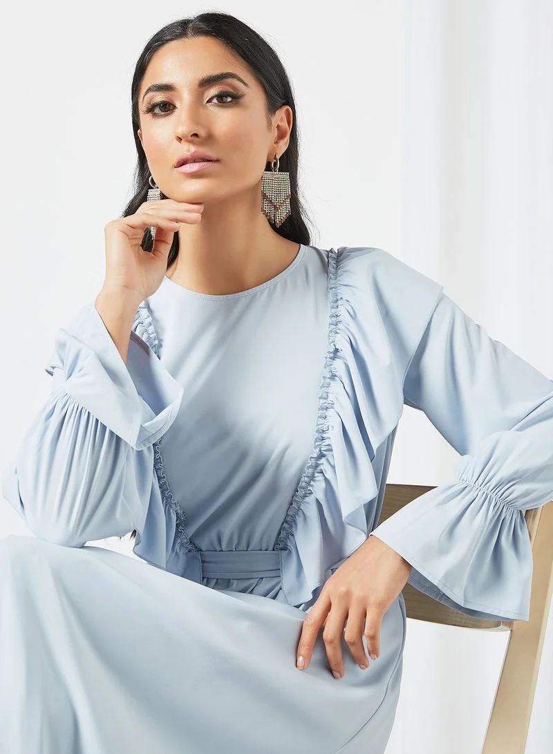 ديزيرت كوف فاشون Ruffle Detail Maxi Dress Light Blue