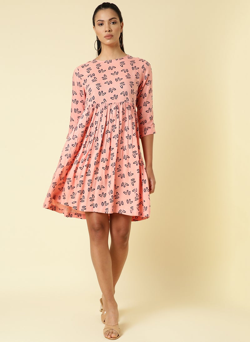 Aila Three-Quarter Sleeve Short Dress Orange  - Image 1
