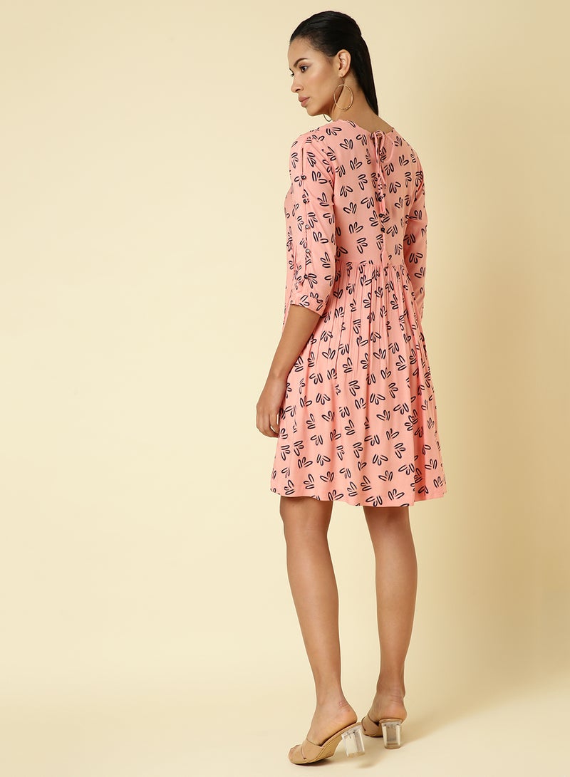 Aila Three-Quarter Sleeve Short Dress Orange  - Image 2