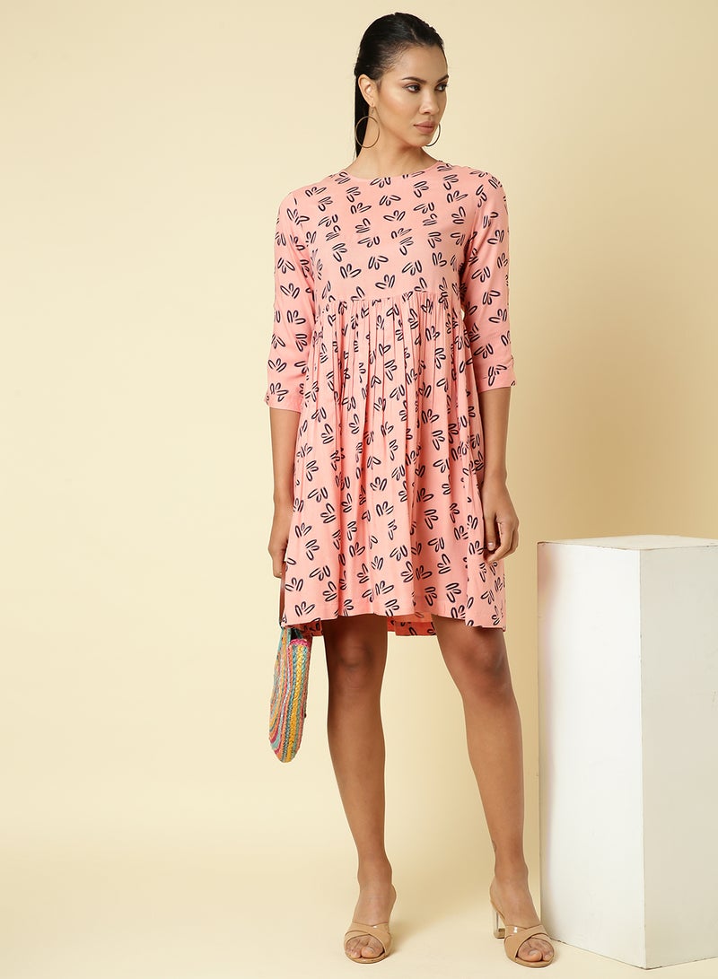 Aila Three-Quarter Sleeve Short Dress Orange  - Image 3