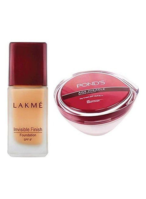 Set of Invisible Finish SPF 8 Foundation & Pond's Age Miracle Wrinkle Corrector Spf 18 Pa++ Day Cream Shade 01