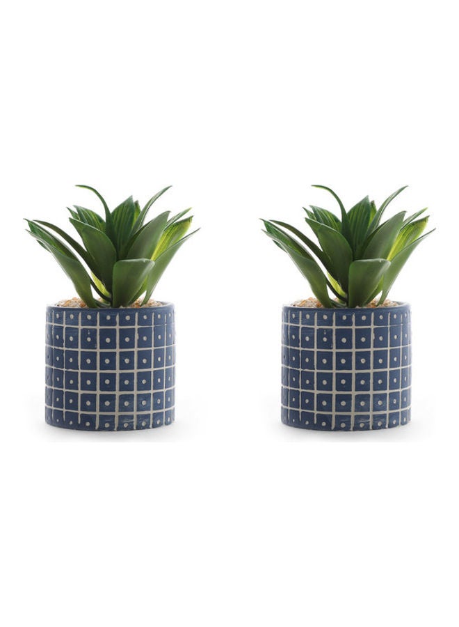 DRAMA HOME 2-Piece Artificial Plant With Pot Green/Blue 14x6x6cm 
