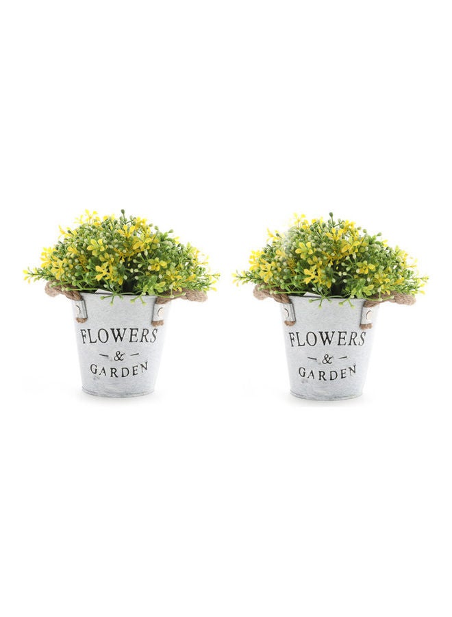 DRAMA HOME 2-Piece Artificial Plant With Pot Green/Yellow 20x10x8cm  - Image 1