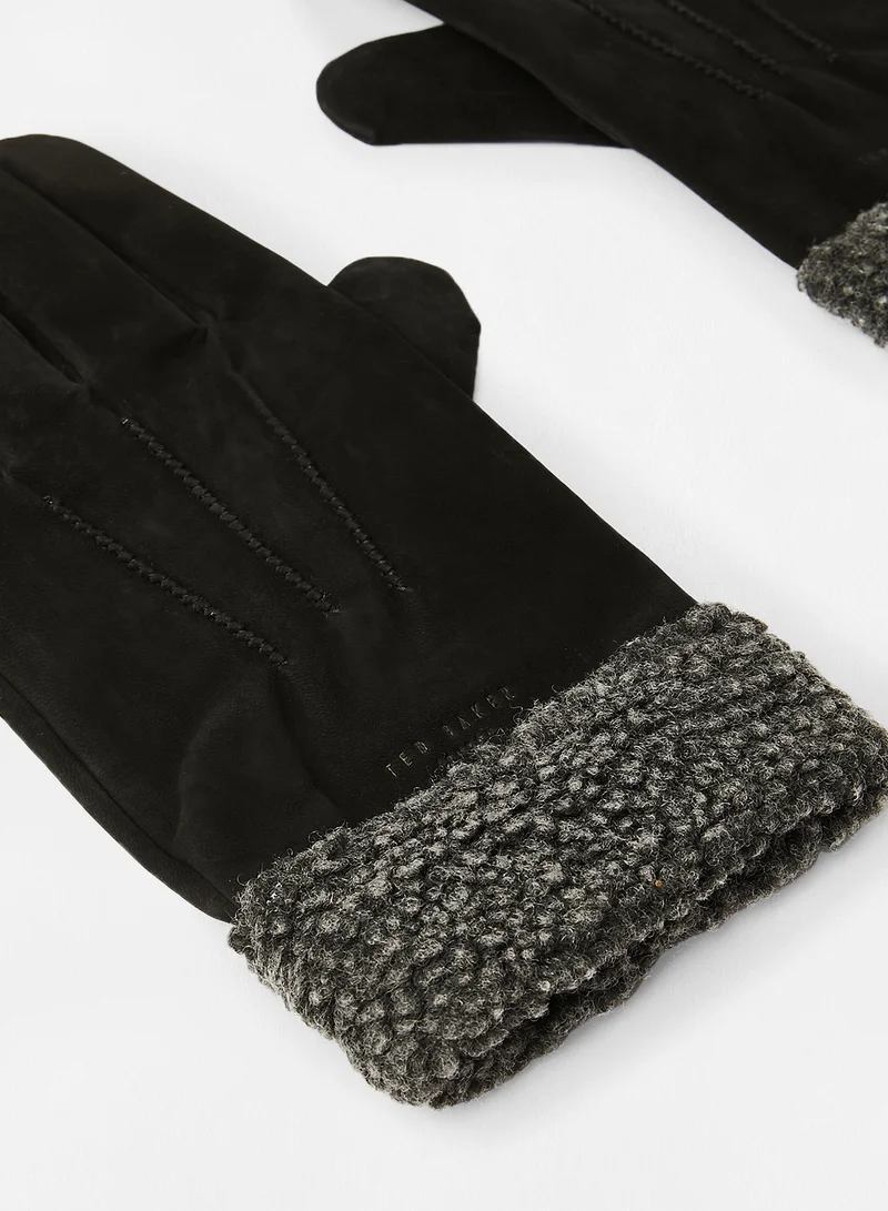 Ted Baker Logo Detail Leather Gloves Black