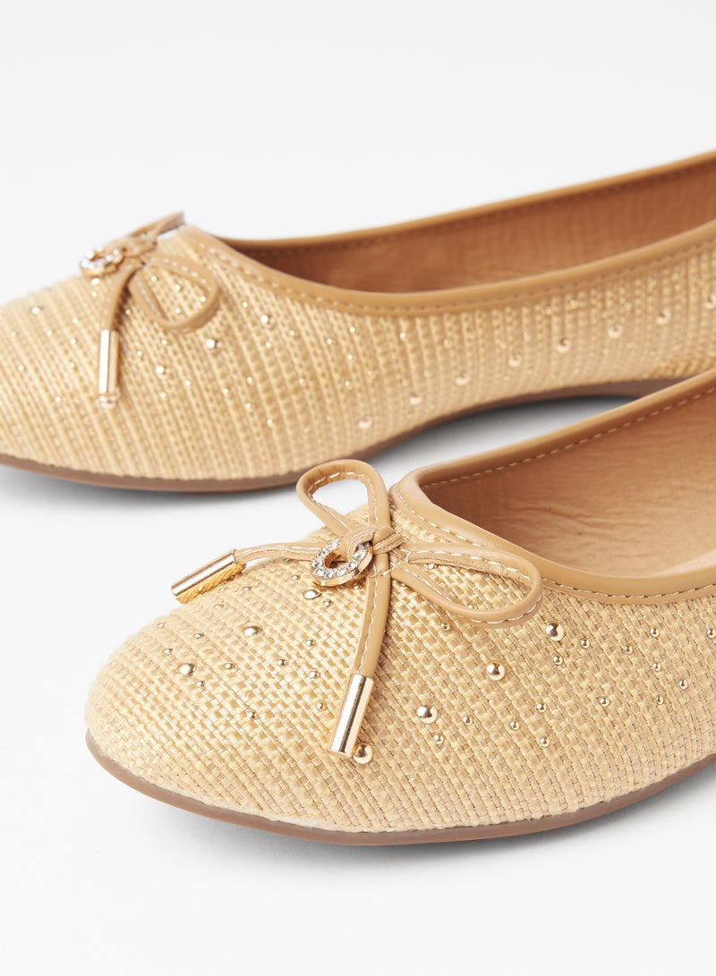 Cobblerz - Bow Detailed Ballerina Gold - Image 1