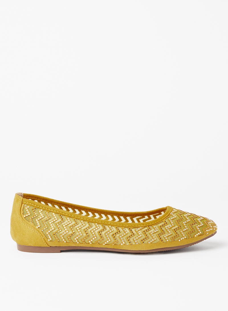 Cobblerz - Embellished Stylish Ballerina Yellow - Image 1
