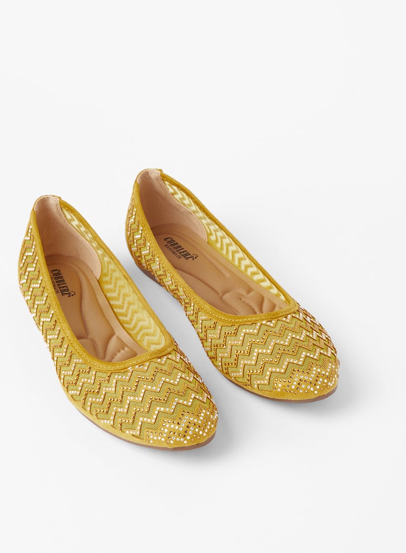 Cobblerz - Embellished Stylish Ballerina Yellow - Image 1