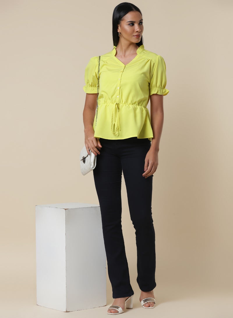 Aila Front Tie Up Plain Top Green - Image 3