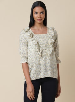 Floral Printed Ruffle Detail Top Multicolour