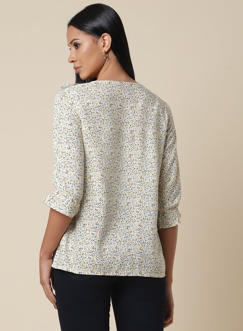 Aila - Floral Printed Ruffle Detail Top Multicolour - Image 1