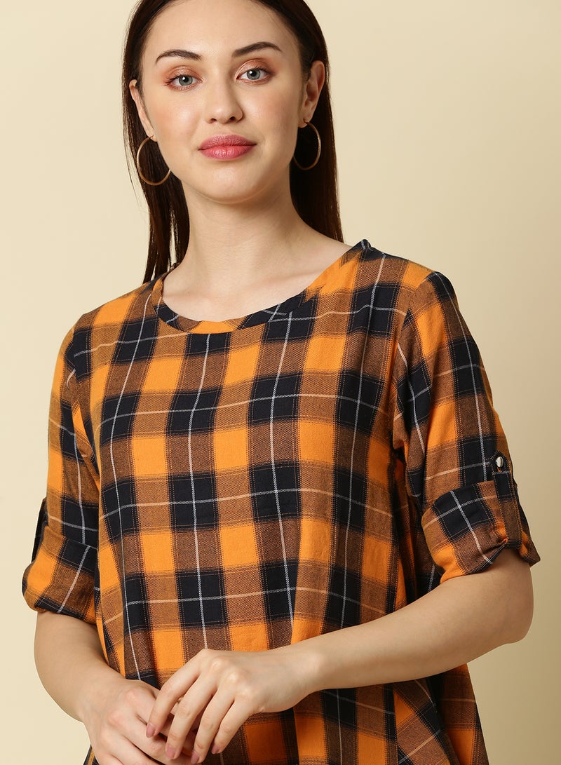 OFFROAD - Round Neck Checkered Mini Dress Multicolour - Image 1