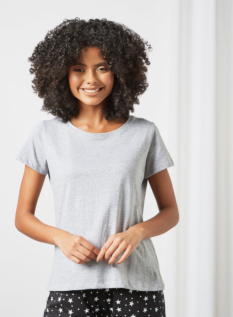 DELA - Plain Loungewear T-Shirt Grey Melange - Image 1