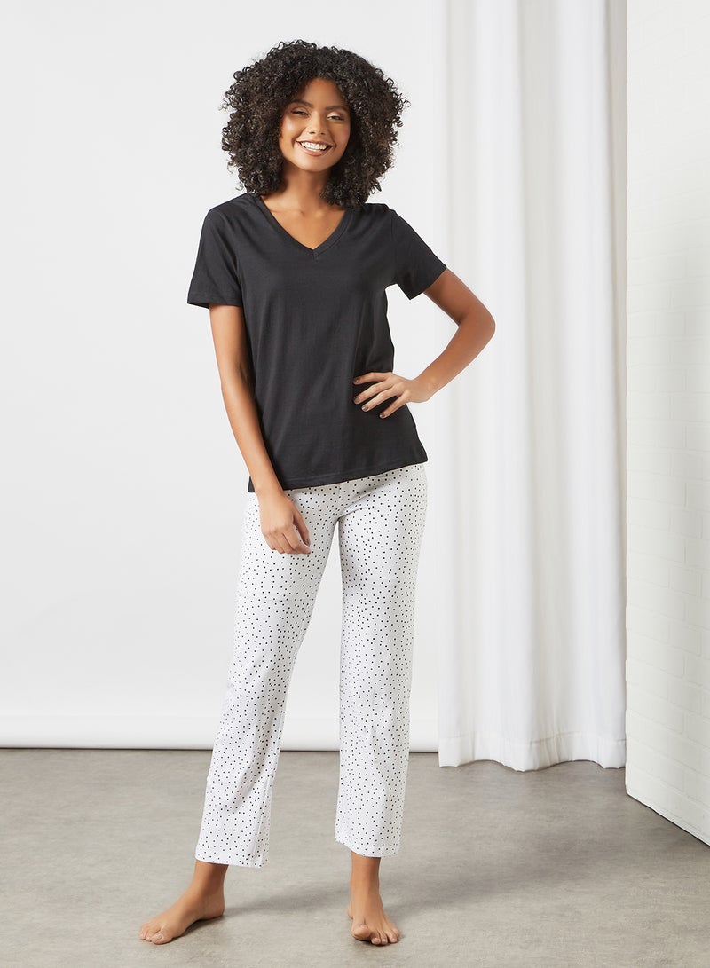 DELA - Relaxed V-Neck Loungewear T-Shirt Black - Image 1