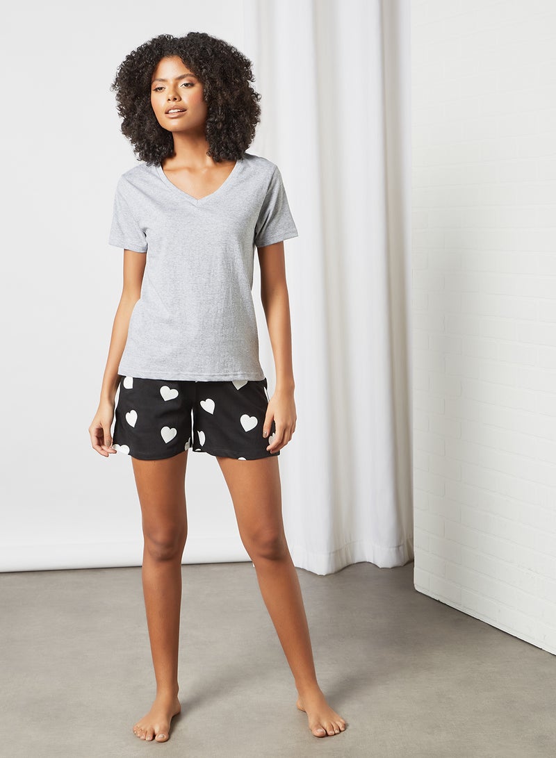 DELA - Relaxed V-Neck Loungewear T-Shirt Grey - Image 1