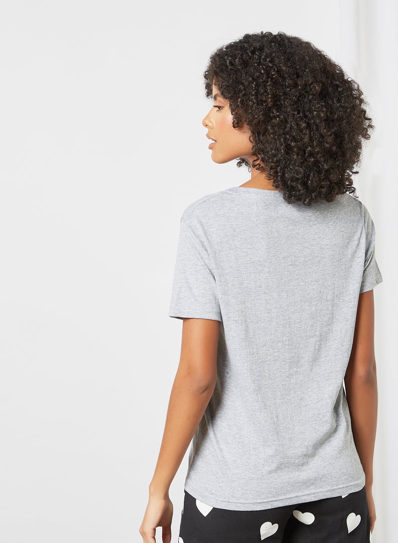 DELA - Relaxed V-Neck Loungewear T-Shirt Grey - Image 1