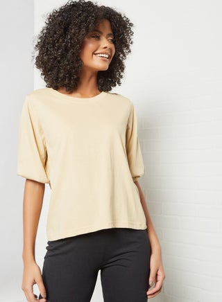 Exaggerated Sleeve Loungewear T-Shirt Beige - v1632320949/N44224765V_1