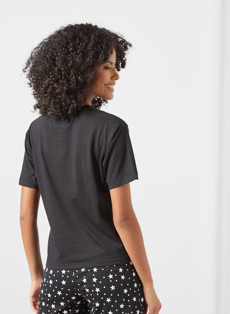 DELA - Plain Relaxed Loungewear T-Shirt Black - Image 1