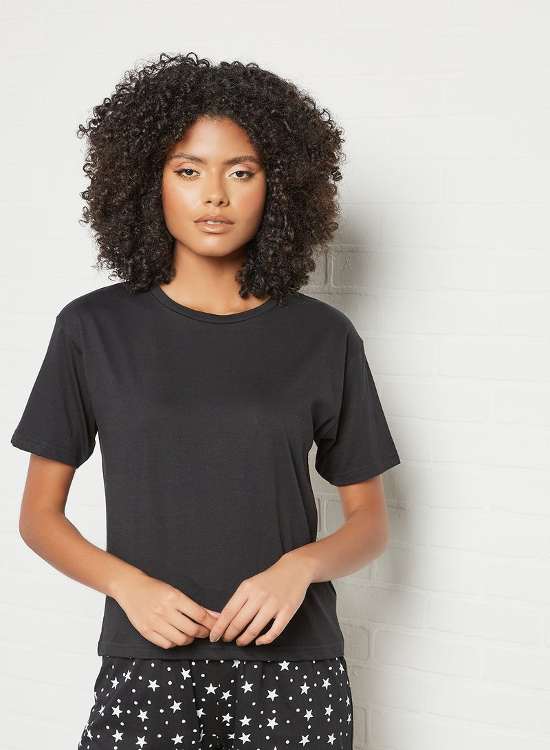 DELA - Plain Relaxed Loungewear T-Shirt Black - Image 1