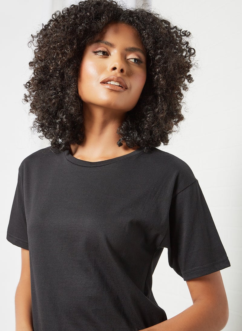 DELA - Plain Relaxed Loungewear T-Shirt Black - Image 1