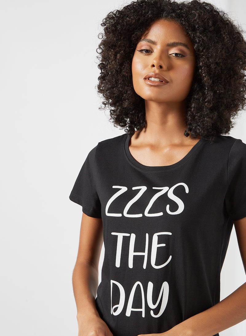 DELA Slogan Printed Loungewear Nightdress Black  - Image 4