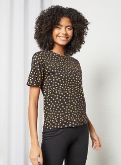 DELA Polka Printed Loungewear T-Shirt Black/Yellow  - Image 1