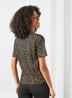 DELA Polka Printed Loungewear T-Shirt Black/Yellow  - Image 2