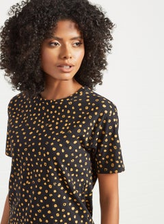 DELA Polka Printed Loungewear T-Shirt Black/Yellow  - Image 4
