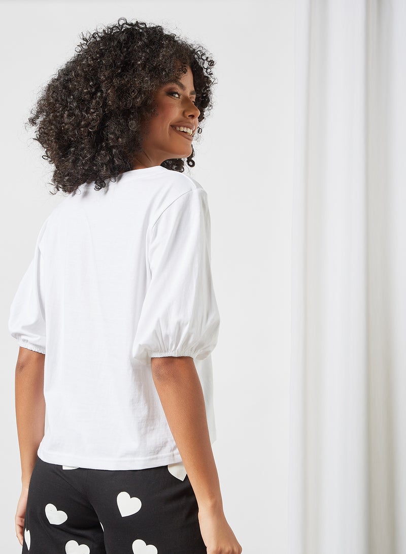 DELA - Volume Sleeve Loungewear T-Shirt Ivory - Image 1