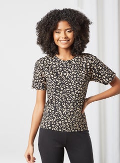 Animal Printed Loungewear T-Shirt Black/Beige