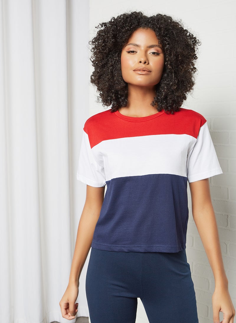 DELA Colourblock Loungewear T-Shirt Navy/Red/White - Image 1