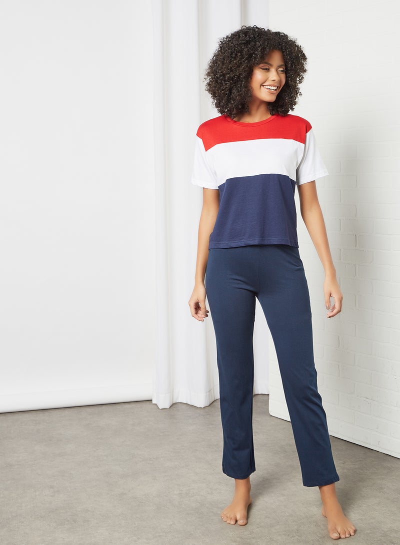 DELA Colourblock Loungewear T-Shirt Navy/Red/White - Image 3